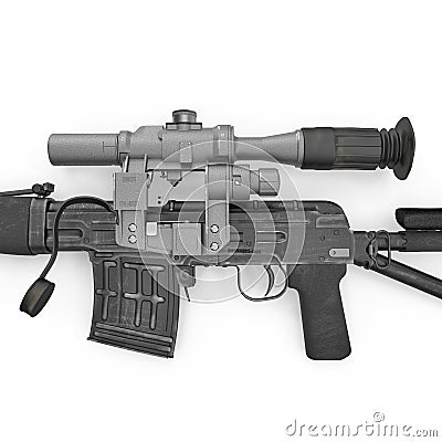 Dragunov sniper rifle gun on white. 3D illustration Cartoon Illustration