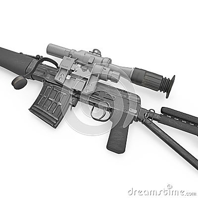 Dragunov sniper rifle gun on white. 3D illustration Cartoon Illustration