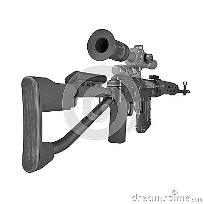 Dragunov Sniper Rifle SVD on white. 3D illustration Cartoon Illustration