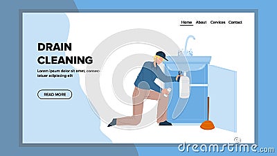 Drain Cleaning Repairman With Equipment Vector flat Vector Illustration