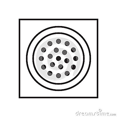 Drain hole, line sink drain icon, black isolated on white background, illustration. Cartoon Illustration