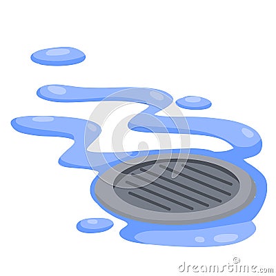 Drain in plumbing. Sink hole on floor. Element of water supply system. Vector Illustration