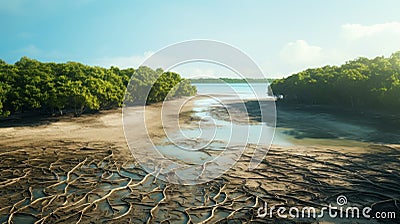 Drained Mangroves: Photorealistic Art Depicting Malaysia's Coastal Environmental Activism Stock Photo