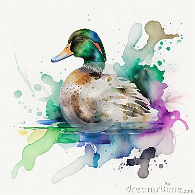 drake, duck watercolor style Generative AI Stock Photo