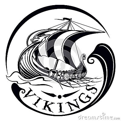 Drakkar, boat Viking, vintage sailing warship Vector Illustration