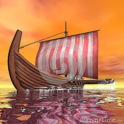 Drakkar or viking ship - 3D render Stock Photo