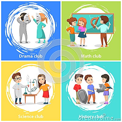 Drama and Math Club, Science and History Classes Vector Illustration