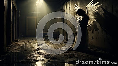 Dramatic Angel In Abandoned Room: A Psychological Terror Contest Winner Stock Photo