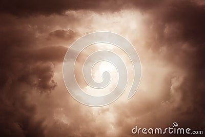 Dramatic apocalyptic clouds background with bright lightning in Stock Photo