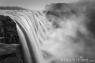 Dramatic black and white landscape of Dettifoss, the biggest waterfall Stock Photo