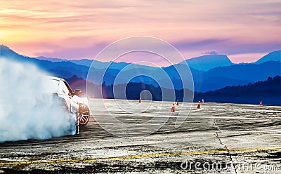 Dramatic car drifting, Blurred of image diffusion race drift car Stock Photo