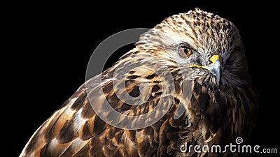 Dramatic close-up portrait of a rough legged hawk Stock Photo