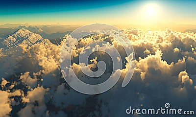 Dramatic cloudscape at Norway high altitude mountains 3d rendering background Stock Photo