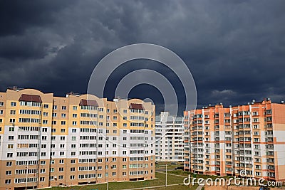 Dramatic cumulonimbus stormy clouds over city of Gomel, Belarus Stock Photo