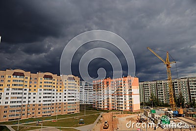 Dramatic cumulonimbus stormy clouds over city of Gomel, Belarus Stock Photo