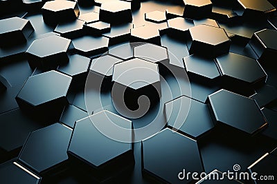 A dramatic 3D background with large, beveled hexagons creating a structured, architectural pattern. Stock Photo