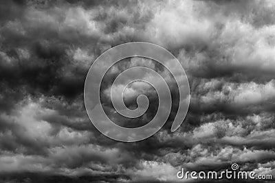 Dramatic dark sky and clouds. Cloudy sky background. Black sky before thunder storm and rain. Background for death, sad, grieving Stock Photo