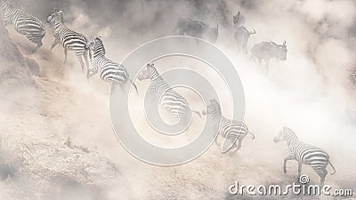 Dramatic Dusty Great Migration in Kenya Stock Photo