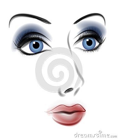 Dramatic Face of Woman Color Cartoon Illustration