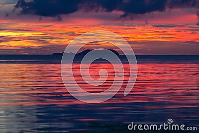 Dramatic fiery orange sunset Stock Photo