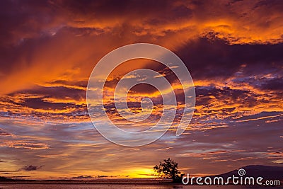 Dramatic fiery orange sunset Stock Photo