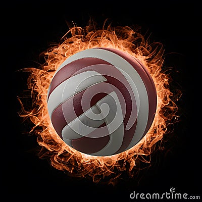 Dramatic fiery volleyball commands attention against intense black backdrop Stock Photo