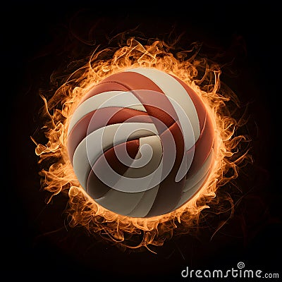 Dramatic fiery volleyball commands attention against intense black backdrop Stock Photo