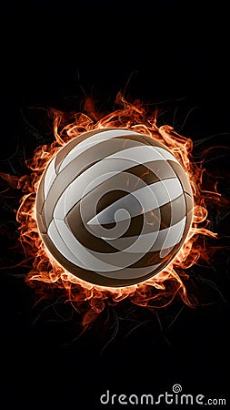 Dramatic fiery volleyball commands attention against intense black backdrop Stock Photo