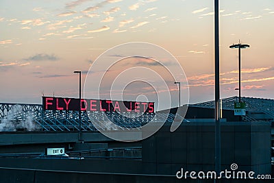 Dramatic image of Atlanta international airport at sunrise early morning during corona virus Editorial Stock Photo
