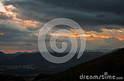 Dramatic image of sunset in mountains of the caribbean Stock Photo