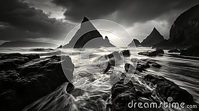 A dramatic monochrome seascape with a sense of adventure Stock Photo