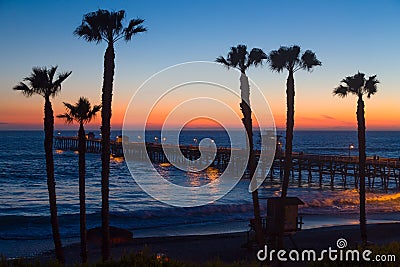 Dramatic Ocean Sunset at San Clemente Pier Stock Photo