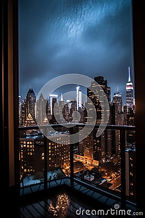 Dramatic photo of the New York City skyline during a severe rain Stock Photo