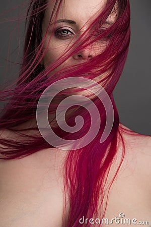 Dramatic portrait attractive girl with red hair Stock Photo