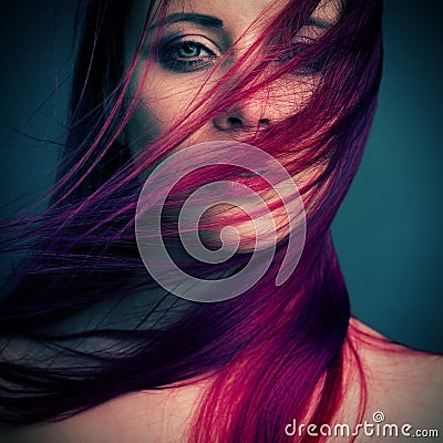 Dramatic portrait attractive girl with red hair Stock Photo