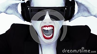 Dramatic portrait of a woman in headphones Stock Photo