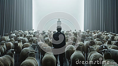 Dramatic Propaganda Concept with Sheep and Figure Stock Photo