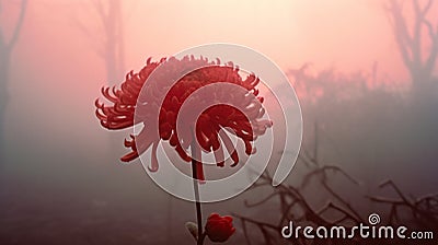 Dramatic Red Flower In Monochromatic Style With Hazy Silhouette Stock Photo