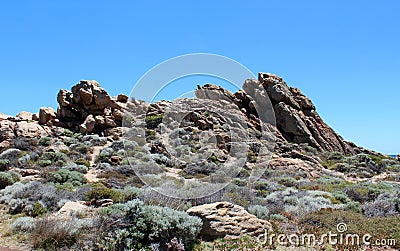 Dramatic rocky landscape at Canal Rocks Western Australia in summer. Stock Photo