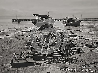 Dramatic scene on a receding beach Stock Photo