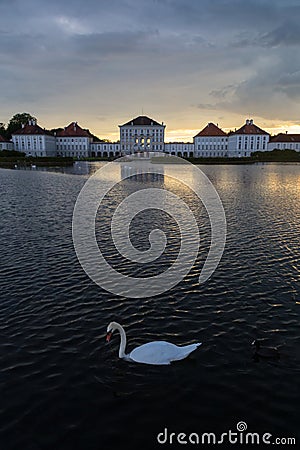 Dramatic scenery of post storm sunset of Nymphenburg palace in Munich Germany. Stock Photo