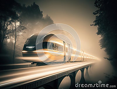 Futuristic speed train, transport of future in eco style, created with Generative AI technology Stock Photo