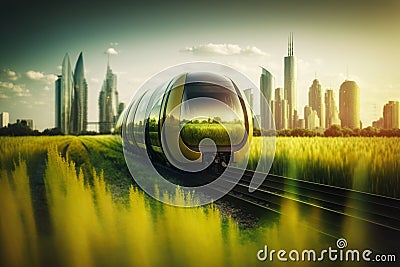 Futuristic speed train, transport of future in eco style, created with Generative AI technology Stock Photo