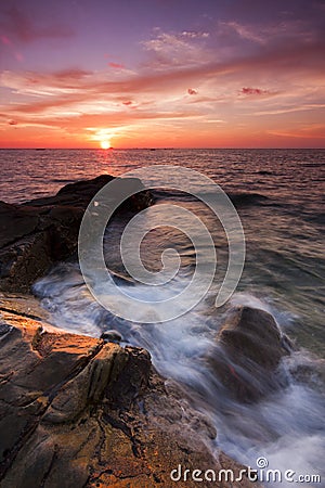 Dramatic seascape at sunset in Kudat, Sabah, East Malaysia Stock Photo