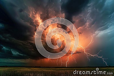 Dramatic shot of thunderstorms with lightning in the nature Stock Photo