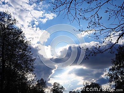 Dramatic sky with dark clouds view background Stock Photo