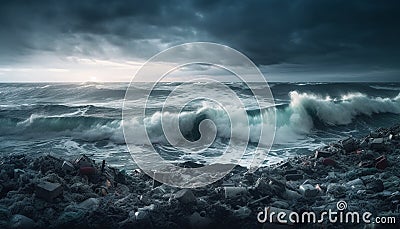 Dramatic sky over dark seascape, danger ahead generated by AI Stock Photo
