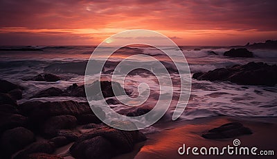 Dramatic sky over tranquil seascape at twilight generated by AI Stock Photo