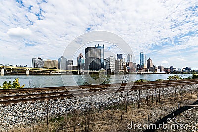 Dramatic Skyline of Downtown above the Monongahela River in Pitt Editorial Stock Photo