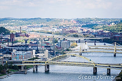 Dramatic Skyline of Downtown above the Monongahela River in Pitt Editorial Stock Photo
